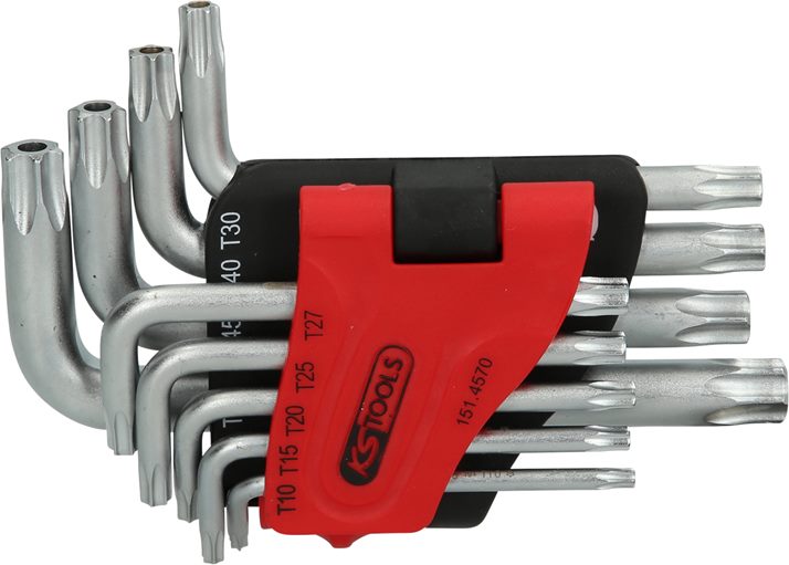 KS Tools 151.4570 Torx-Winkelstiftschlüssel-Satz mit Bohrung, kurz, 9-tlg.TB10-T