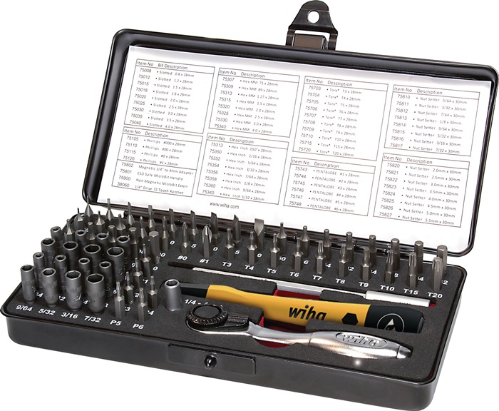 WIHA 39971 Feinmechanikerbit-Set 7000SK65ESD 66-teilig mit C4-Bits in Kunststoff