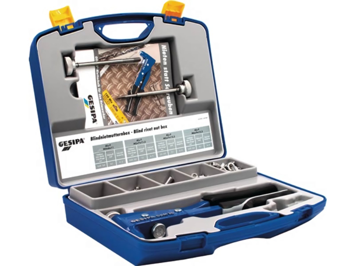 GESIPA 1435455 Blindnietmutternsortimentbox  156 teilig Zange GBM10 u.Blindnietm
