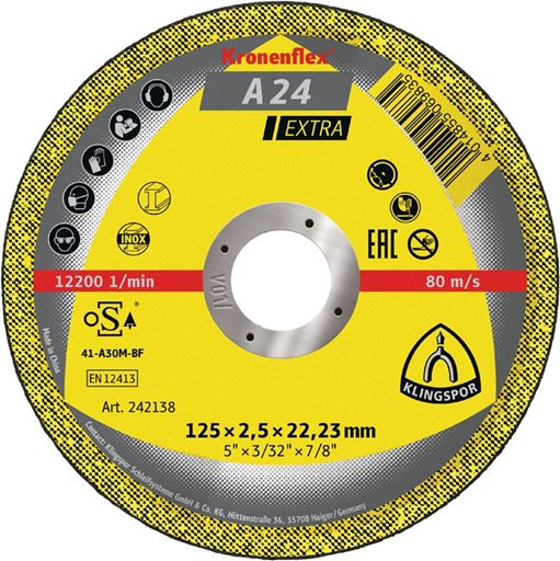 KLINGSPOR 242138 Trennscheibe A 24 Extra D125xB2,5mm Bohrung 22,23mm mittelhart