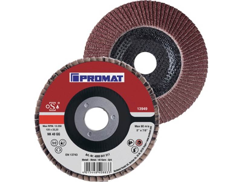 PROMAT  Fächerscheibe  D. 125 mm Körnung 120  gekröpft Stahl/Holz Normalkorund
