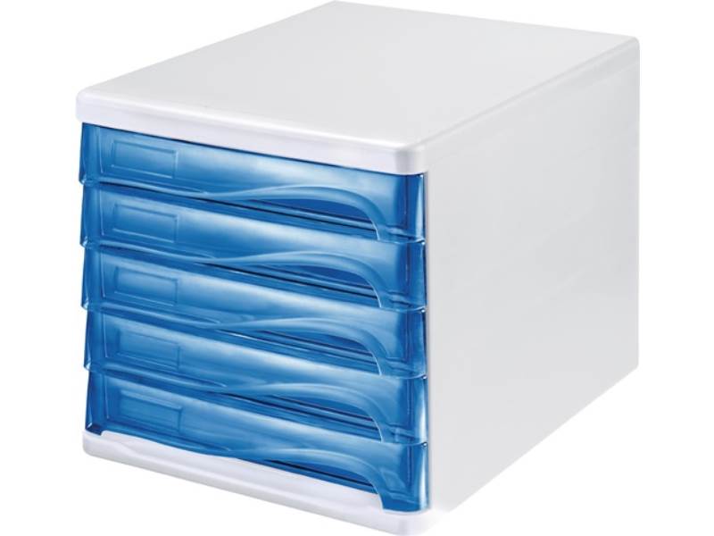 HELIT H61294-30 Ablagebox  5 Schubladen lichtgrau/blautransparent Kunststoff H24