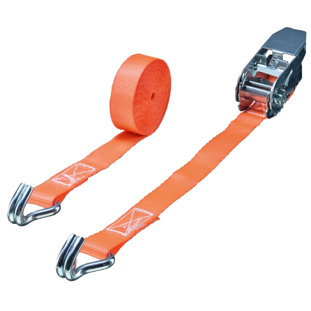 Gr .6 Meter RATSCHEN-ZURRGURT, 2-TEILIG, MIT SPITZHAKEN orange CARGO LASHING BEL