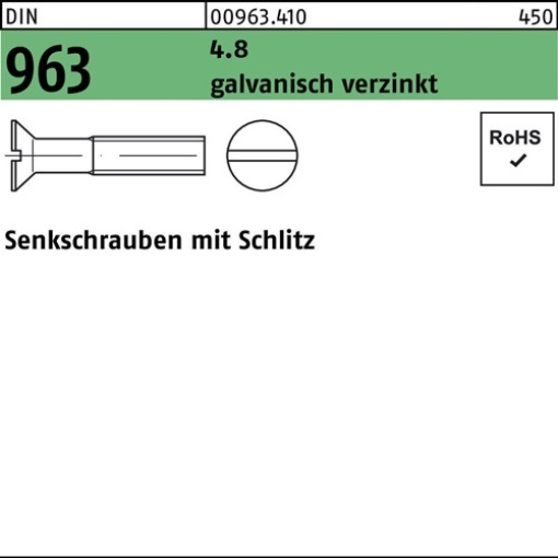 009634100050020 Senkschraube DIN 963 Schlitz M 5 x 20 4.8 galvanisch verzinkt