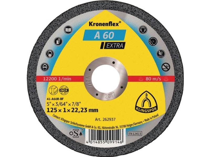 KLINGSPOR 262937 Trennscheibe A 60 Extra D125x1mm gerade INOX Bohrung 22,23 mm