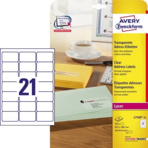 Avery Zweckform Adressetikett L7560-25 63,5x38,1mm 525 St./Pack.