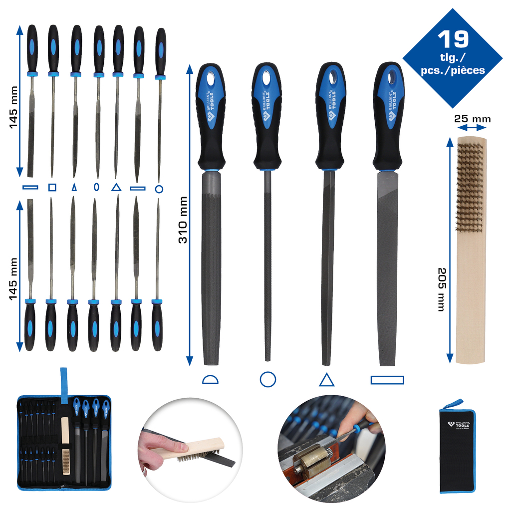 Brilliant Tools  BT103030 Feilen-Satz mit Feilenbürste, 19-tlg