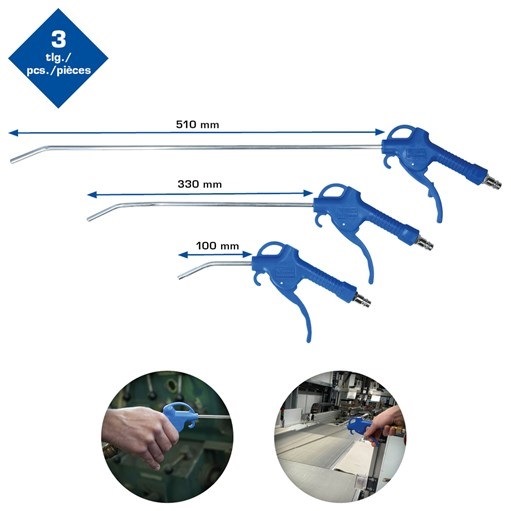 Brilliant Tools  BT160500 Druckluft-Ausblaspistolen-Satz, 3-tlg, 95 - 510 mm