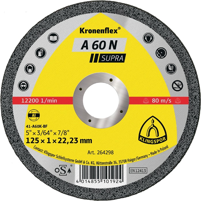 KLINGSPOR 264298 Trennscheibe A 60 N Supra D125x1mm gerade Aluminium Bohrung 22,