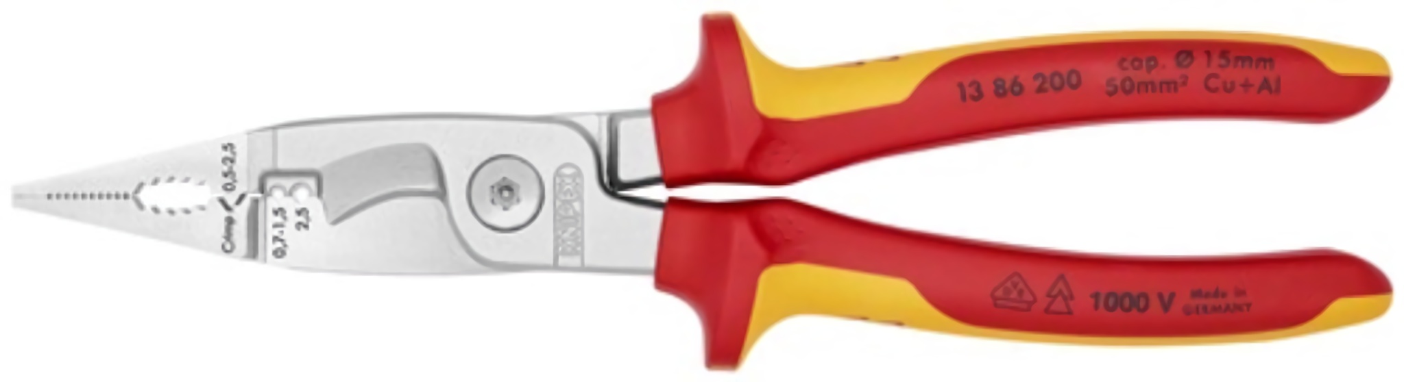 KNIPEX 13 86 200 Elektroinstallationszange  Länge 200 mm VDE verchromt 2-Kompone
