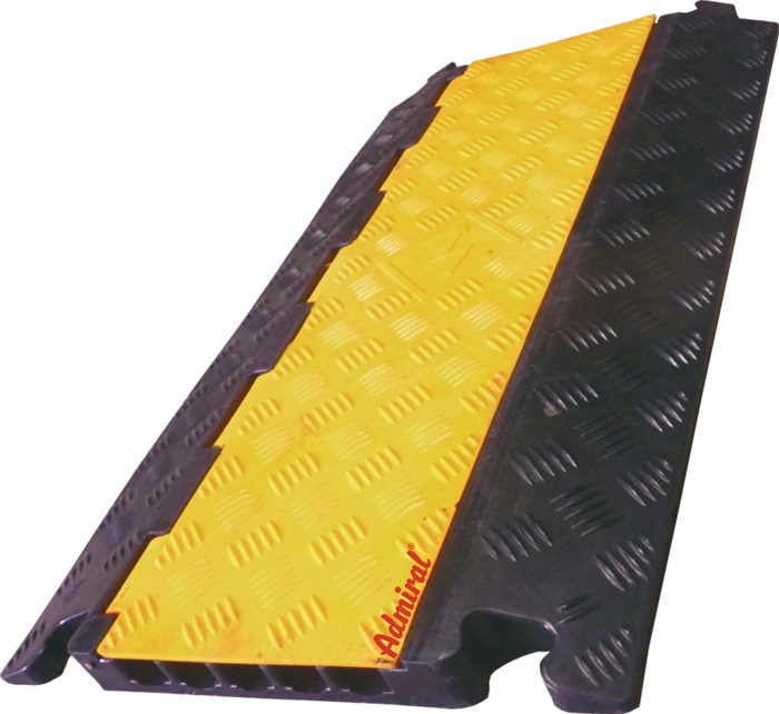 Schlauch- u.Kabelkanal Admi®Canal 698-019-5 L900xB500xH50mm Gum.5 St.à 34mm für den Außenbereich aus schwarzem Gummi, mit gelber Abdeckung · robuste Ausführung · Tragkraft auch für schwere LKW (nicht für Gabelstapler geeignet)