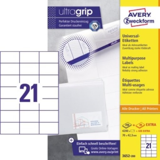Avery Zweckform Etikett 3652-200 70x42,3mm weiß 4.200 St./Pack.
