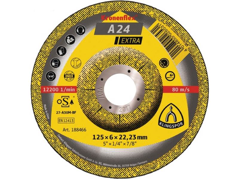 KLINGSPOR 13444 Schruppscheibe A 24 Extra D180xS6mm gekröpft Stahl Bohrung 22,23