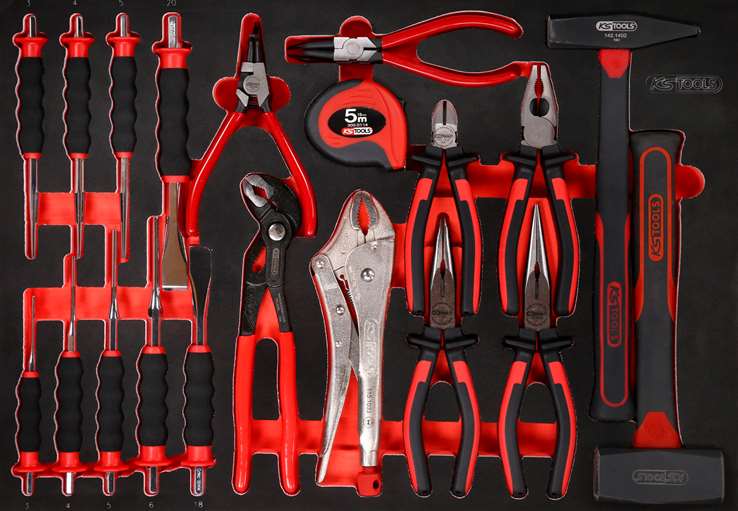 KS-Tools 811.2022 Zangen- / Hammer- / und Meißel-Satz in Schaumstoffeinlage, 22-