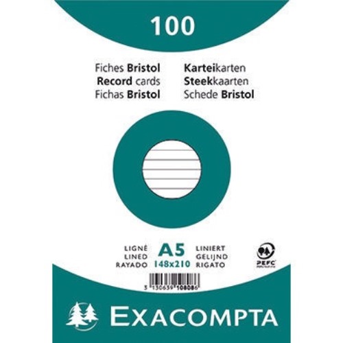 Exacompta Karteikarte 10808SE DIN A5 liniert weiß 100 St./Pack.