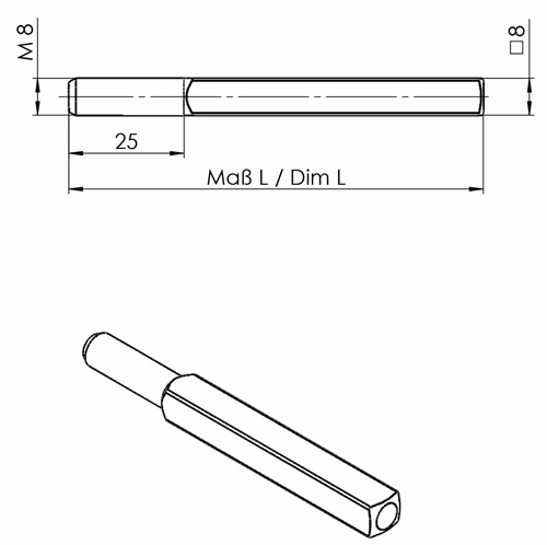 OGRO 90050052915 Wechselstift OGRO 115 Vierkant 8 x 90 mm Stahl M8