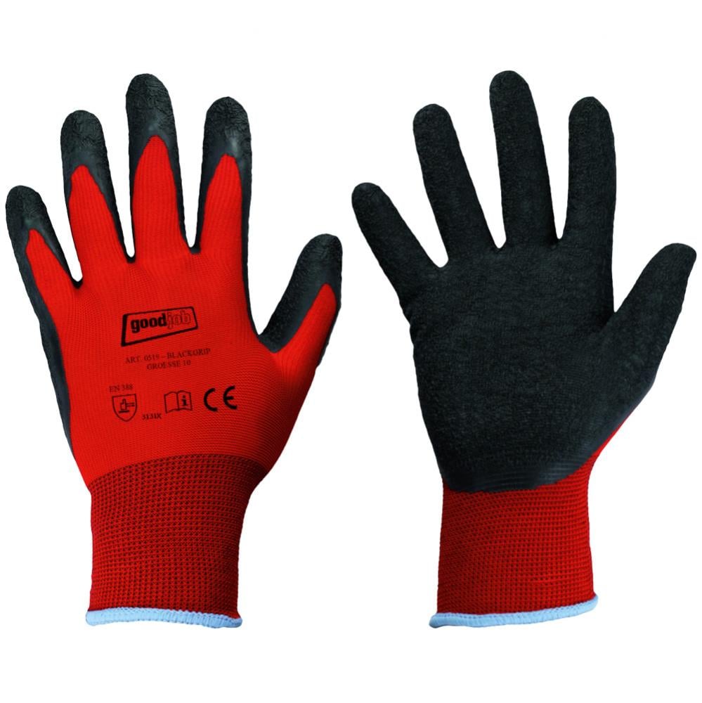 Gr .10 *BLACK GRIP* GOODJOB® HANDSCHUHE rot *BLACK GRIP* GOODJOB® GLOVES