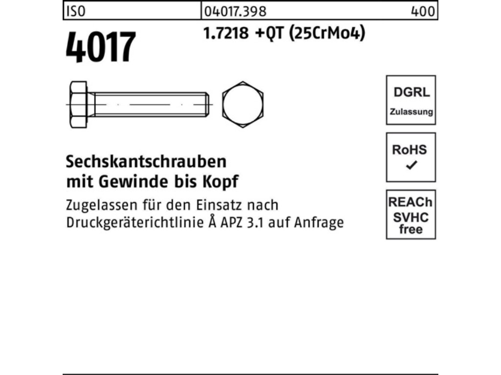 Sechskantschraube M 24 x 60 ISO 4017 VG 1.7218 +QT (25CrMo4)