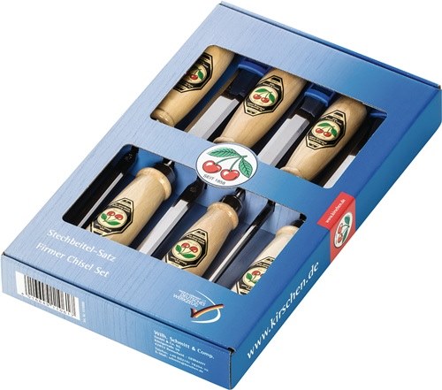 KIRSCHEN 1111000 Stechbeitel-Satz  6,10,12,16,20,26 mm Weißbuchenheft Ulmer Form