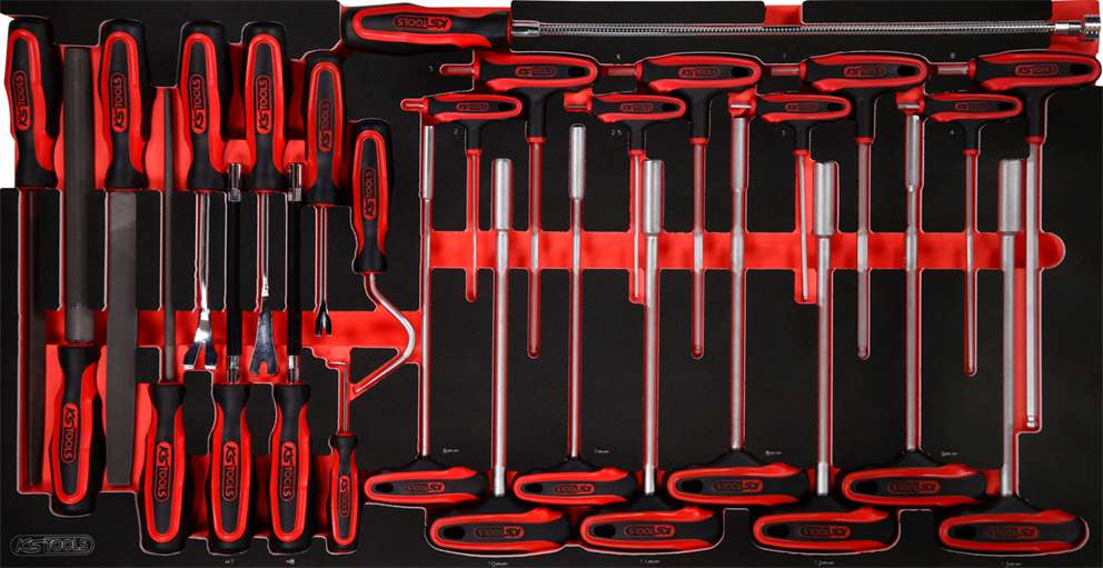 KS-Tools 813.0028 T-Griff-Winkelstiftschlüssel- / und Feilen-Satz in Schaumstoff