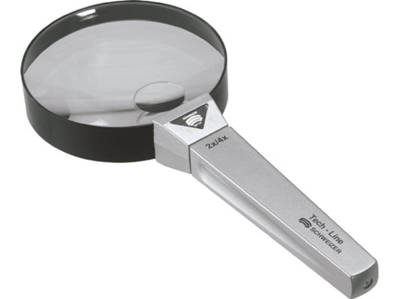 SCHWEIZER 9802 Handlupe Tech-Line Vergrößerung 2x/4x  Linsen-D. 90/20 mm