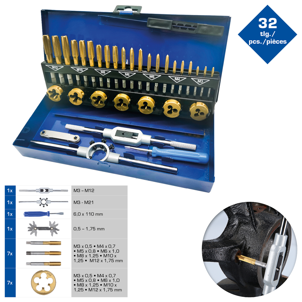 Brilliant Tools  BT101950 TiN Gewindeschneidwerkzeug-Satz, 32-tlg