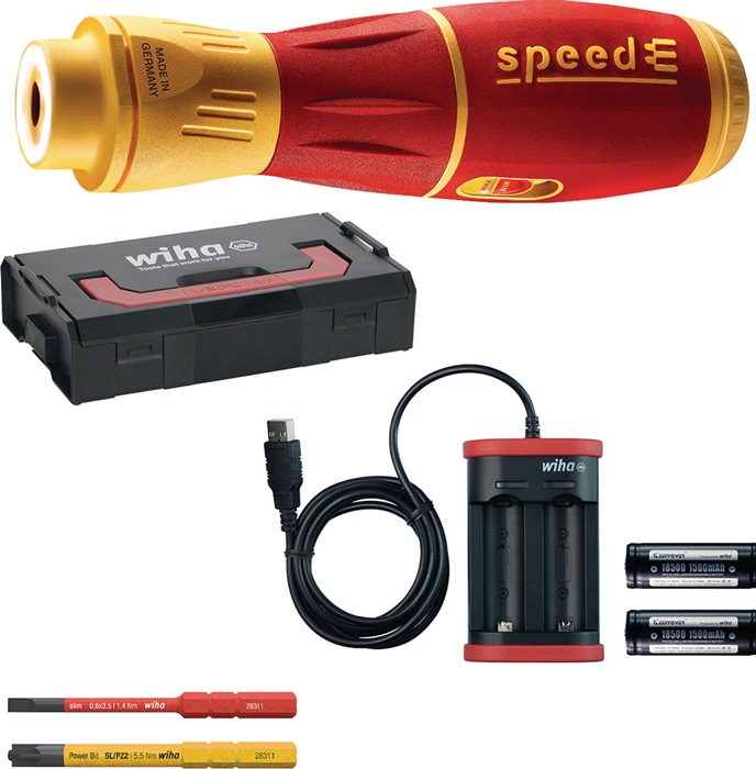 WIHA 44318 Schraubendreher-Set speedE® II electric 6-teilig Akku Schlitz/(+/-Sch