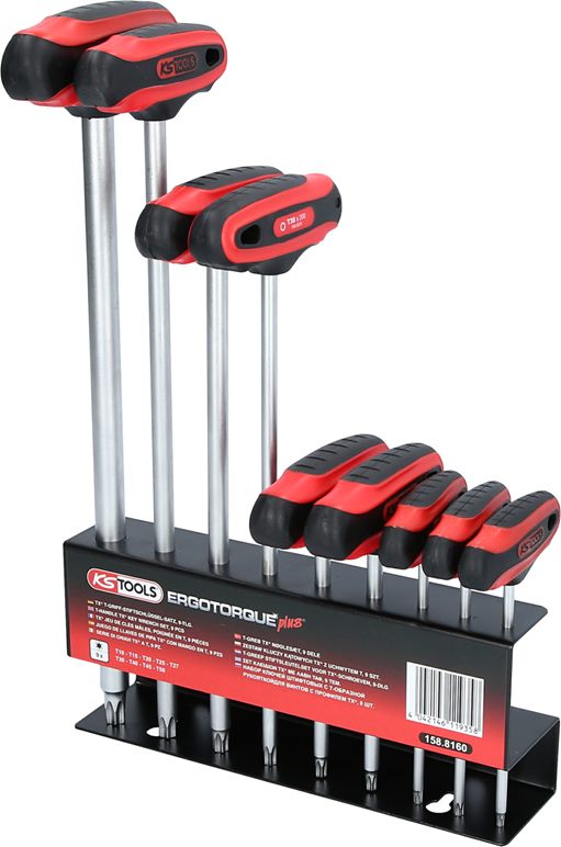 KS Tools 158.8160 ERGOTORQUEplus T-Griff-Torx-Winkelstiftschlüssel-Satz, 9-tlg.