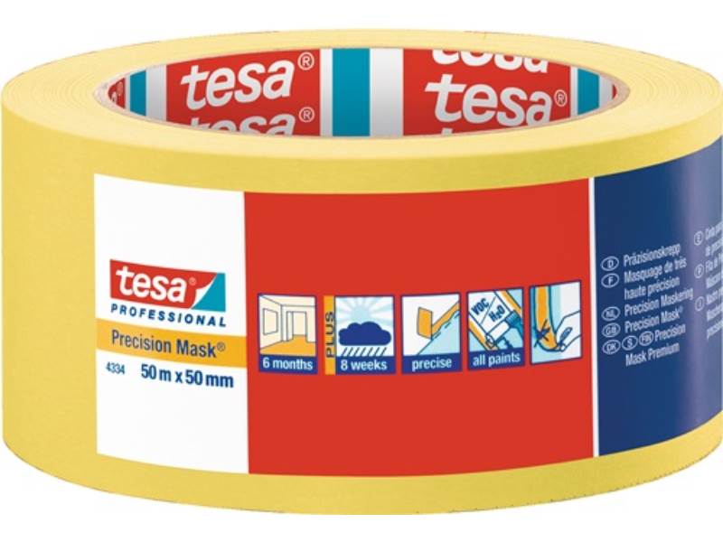 TESA 04334-00004-00 Präzisionskrepp 4334 glatt gelb Länge 50 m Breite 50 mm
