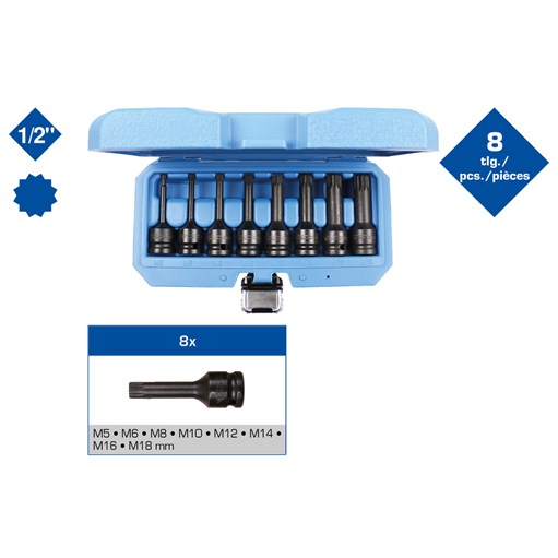 Brilliant Tools  BT022605 1/2'' Kraft-Bit-Stecknuss-Satz, XZN, 8-tlg, M5 - M18