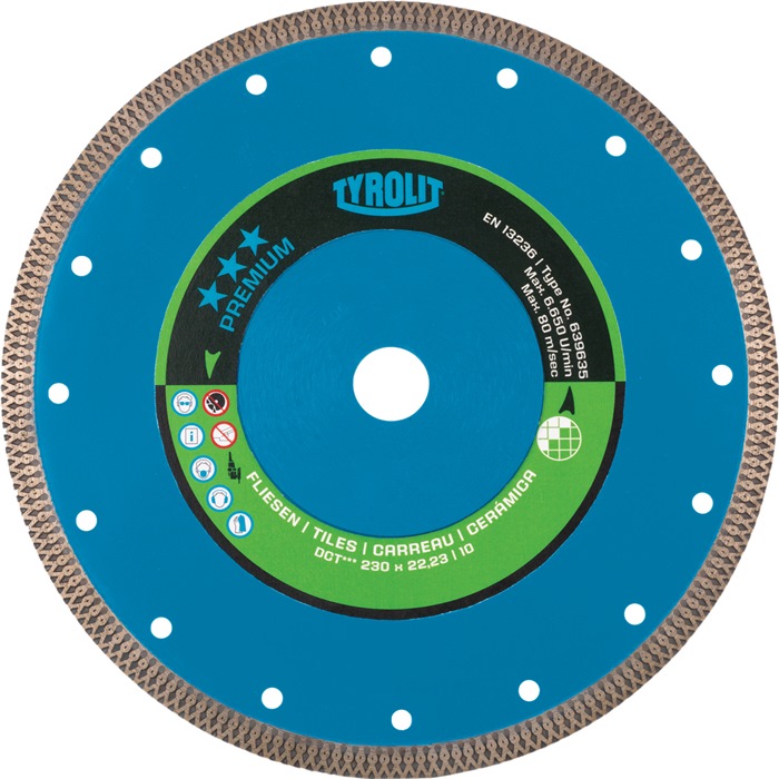 TYROLIT 639560 Diamanttrennscheibe Premium D. 125 mm Bohrung 22,23 mm Fliesen 10