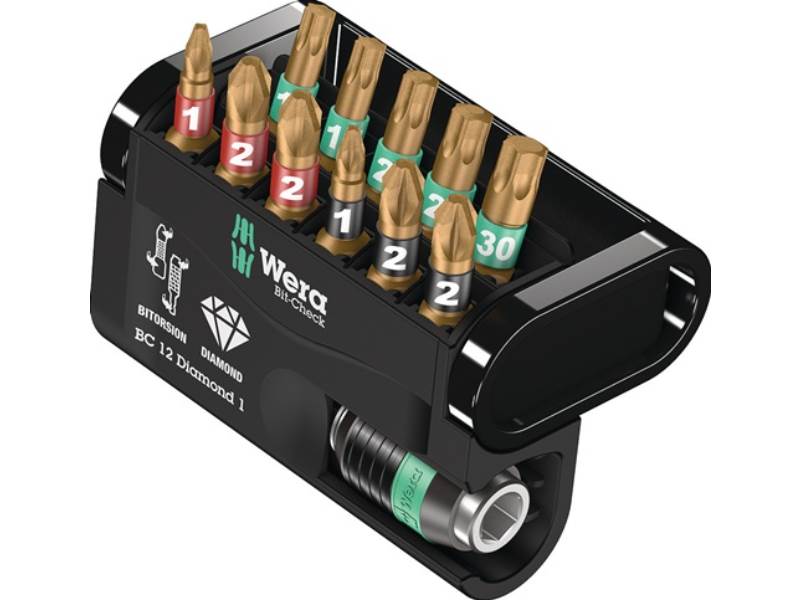 WERA 5057421001 Bitsortiment Bit-Check 12 Diamond 1 12-teilig PH/PZD/TX
