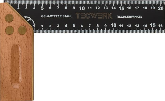 TECWERK  Schreinerwinkel  Schenkellänge 200 mm mit Gehrung Kurzer Schenkel 130 m