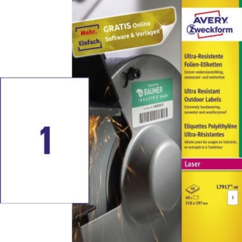 Avery Zweckform Etikett L7917-40 210x297mm ws 40 St./Pack.