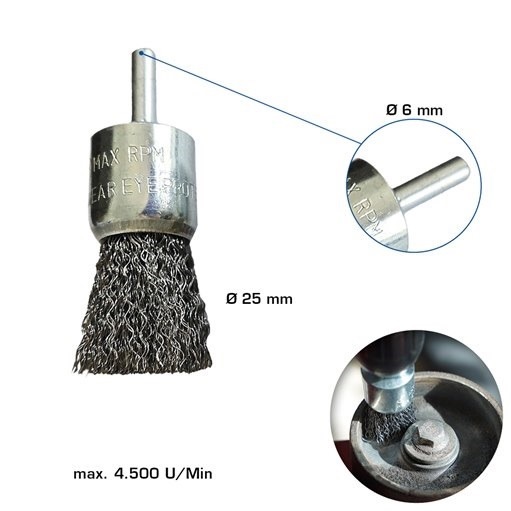 Brilliant Tools  BT103104 Pinselkopfbürste, Ø 25 mm mit 6 mm Aufnahme