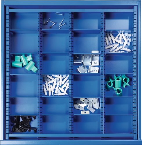Schubladenunterteilungsmaterial Fronthöhe 100 mm 3 Längs-/20 Querteiler