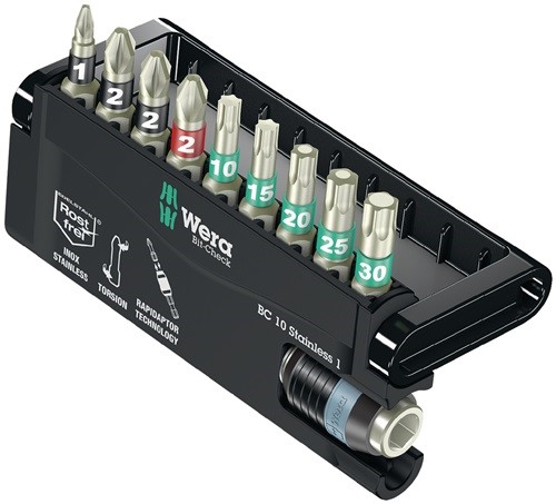 WERA 5071110001 Edelstahlbitsortiment BC 10 Stainless 1 10-teilig PH/PZD/TX/Schn