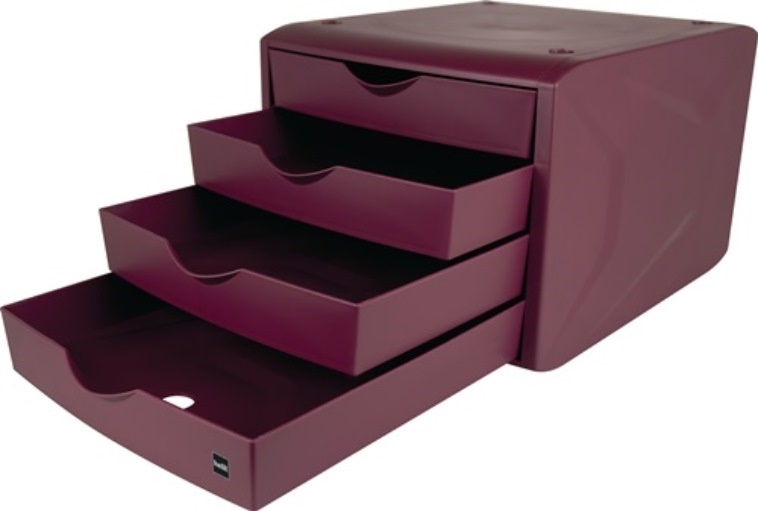 HELIT H6429525 Schubladenbox  mit Auszugssperre 4 Schubladen rot H215xB265xT332