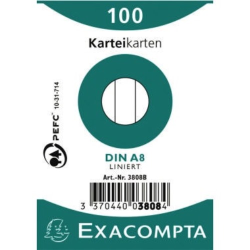 Exacompta Karteikarte 3808B DIN A8 liniert Karton weiß 100 St./Pack.