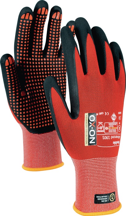 OX-ON 92080 Handschuhe Flexible Advanced 1901 Größe 10 schwarz/rot EN 388, EN 42