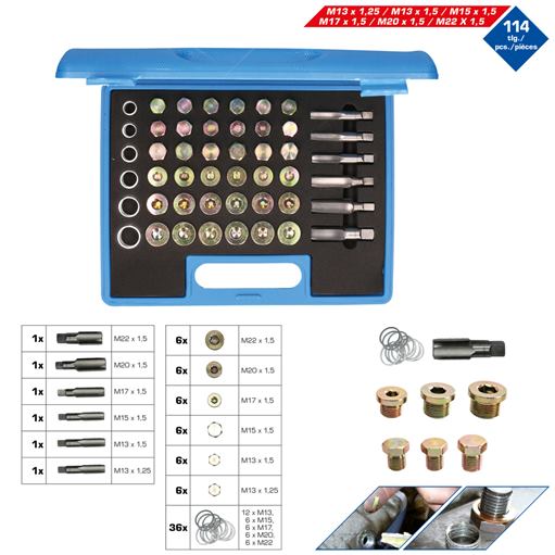 Brilliant Tools  BT711300 Reparatursatz für Öl-Ablass-Gewinde, 114-tlg.