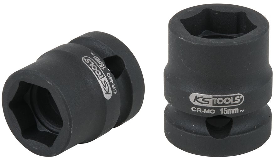 KS Tools 515.0062 1/2 Sechskant-Kraft-Stecknuss, extra kurz, 15,0 mm