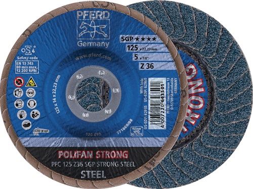 PFERD TOOLS 67788125 Fächerscheibe POLIFAN Z SGP STRONG STEEL Ø 125 mm Körnung 5