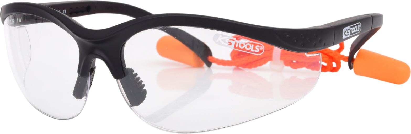 KS Tools 310.0176 Schutzbrille-transparent, mit Ohrstöpsel