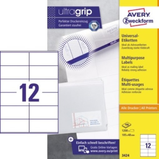 Avery Zweckform Universaletikett 3424 105x48mm weiß 1.200 St./Pack.