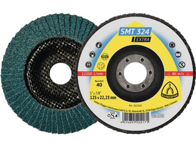 KLINGSPOR 321514 Fächerscheibe SMT 324 Extra D. 125 mm Körnung 80 12Grad gewölbt