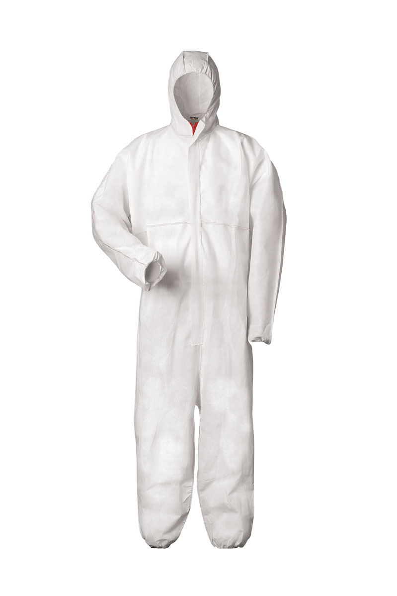 WANNSEE, SMS - Overall, TectorMaterial aus laminiertem dreilagigem Polypropylen (SMS)partikeldicht gem. EN 13982-1begrenzt spritzdicht gem. EN 13034antistatisch, gem. EN 1149-1luftdurchlässig und atmungsaktivgute Bar