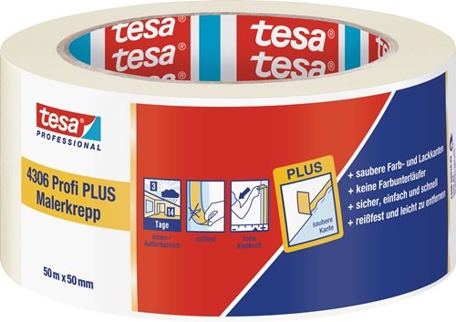 Malerkreppband 4306 Profi PLUS leicht gekreppt hellbeige L.50m B.50mm