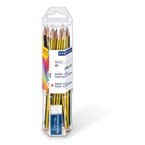 STAEDTLER Bleistift Noris 61 120 P1 HB ge/sw 12 St./Pack. +Radierer