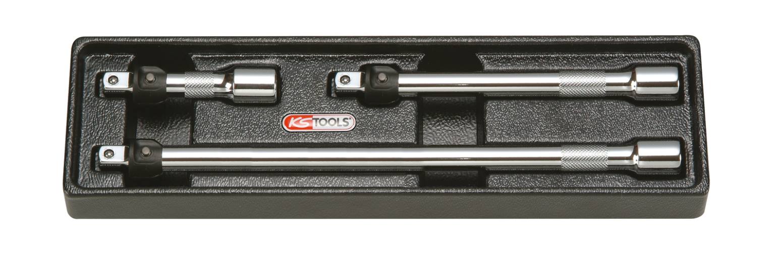 KS Tools 919.0383 3/8'' CHROMEplus Verlängerungs-Satz mit Verriegelung, 3-tlg.